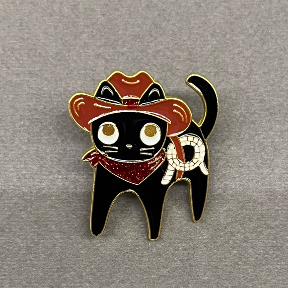 3/$15 Sparkly Western Rodeo Cowboy Cat Pin Brooch - Picture 2 of 5